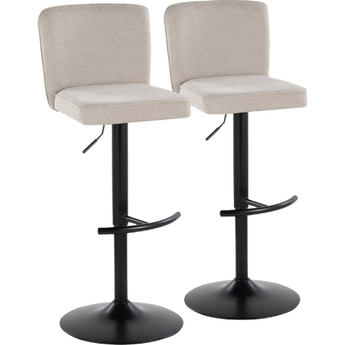 Henry Adjustable Swivel Bar Stool in Black Metal & Beige Fabric (Set of 2)